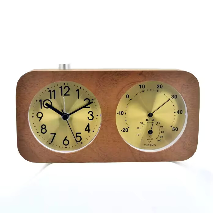 wooden table quartz alarm clock