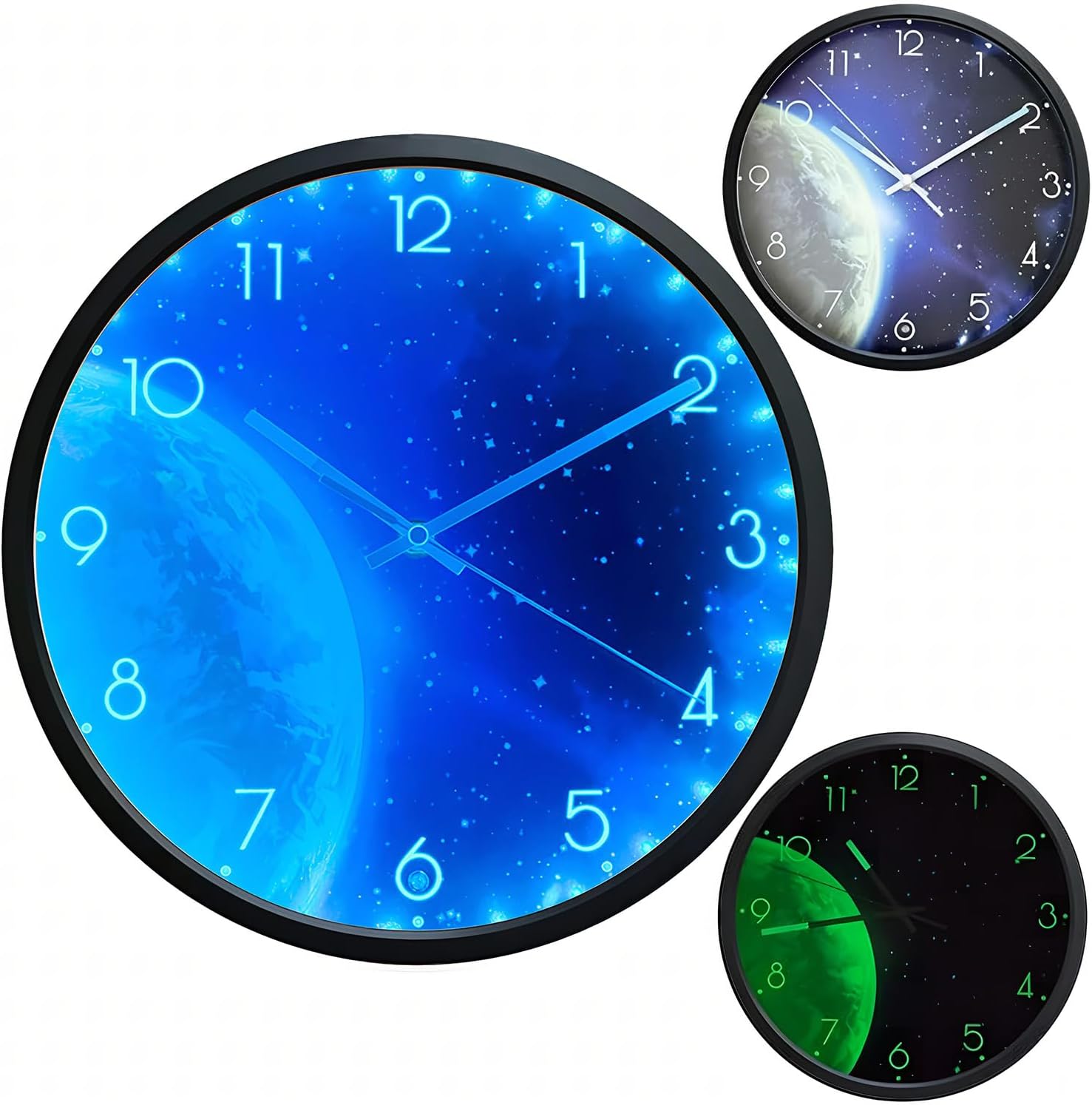 Reloj de pared con luz nocturna LED silencioso con pilas de 12 pulgadas - Tierra