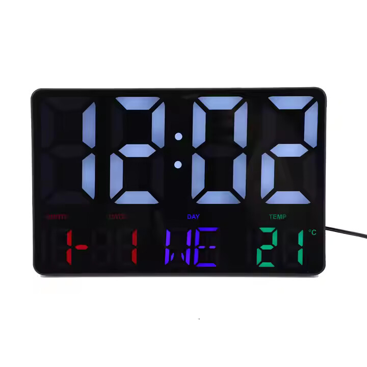 RC Multi-languages Colorful Display Alarm LED Digital Wall Clock