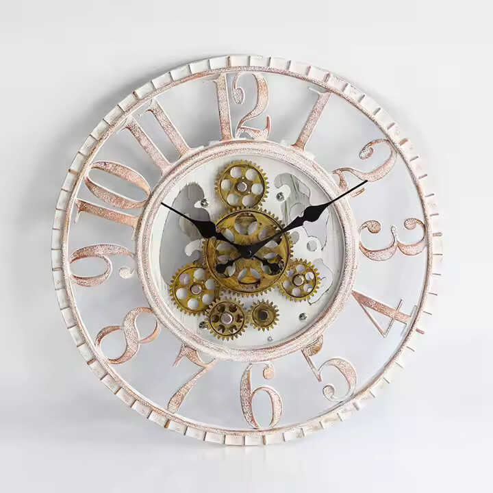 Vintage Rustic Gear Wall Clock with Moving Gears