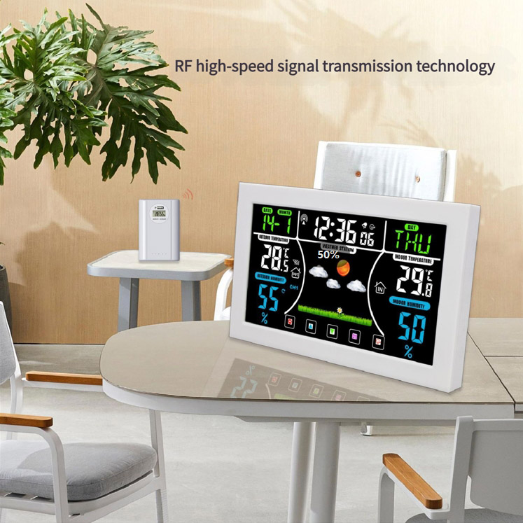 Estación meteorológica inalámbrica para interiores y exteriores, termómetro, barómetro, reloj, sensor de humedad, fabricado en plástico duradero, reloj digital.
