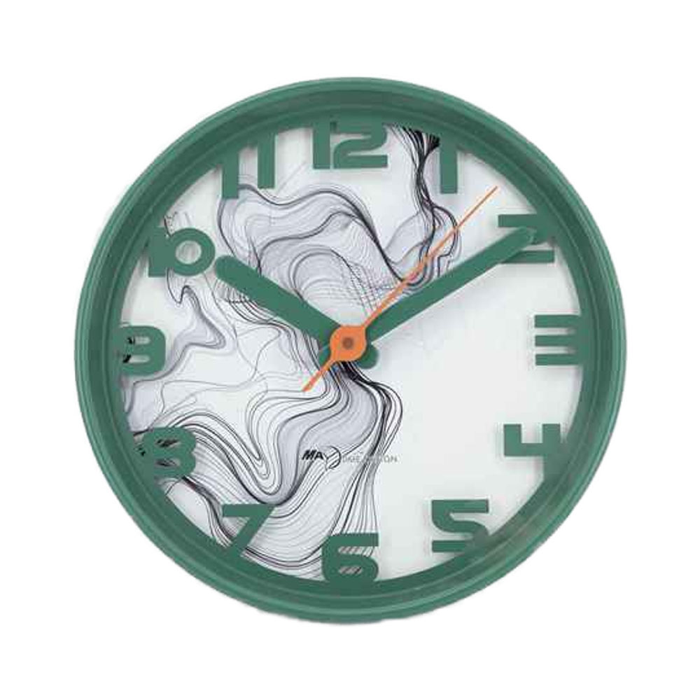 Reloj de pared moderno de plástico verde de cuarzo con diseño de una sola cara, silencioso, con aguja de moda, para el hogar, la sala de estar y el hogar creativo.