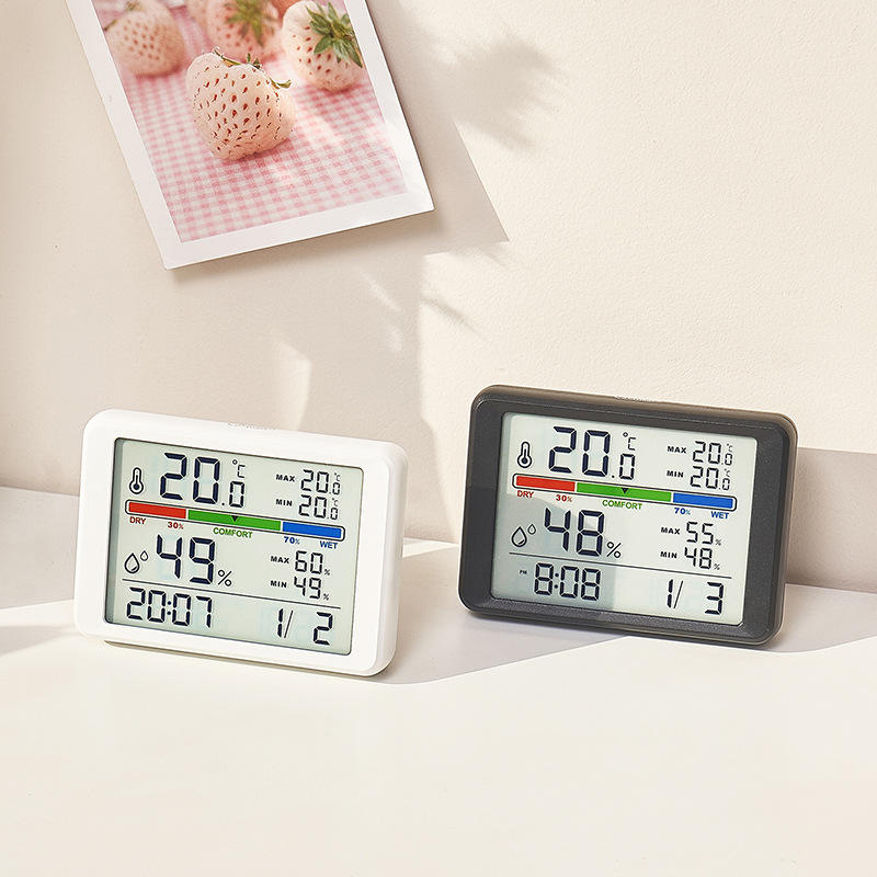 Reloj despertador LCD con indicador de confort del aire interior